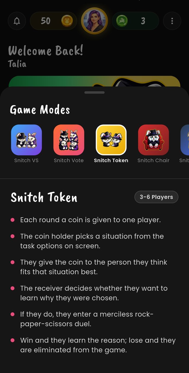 The game mode list with one mode's rules open underneath.