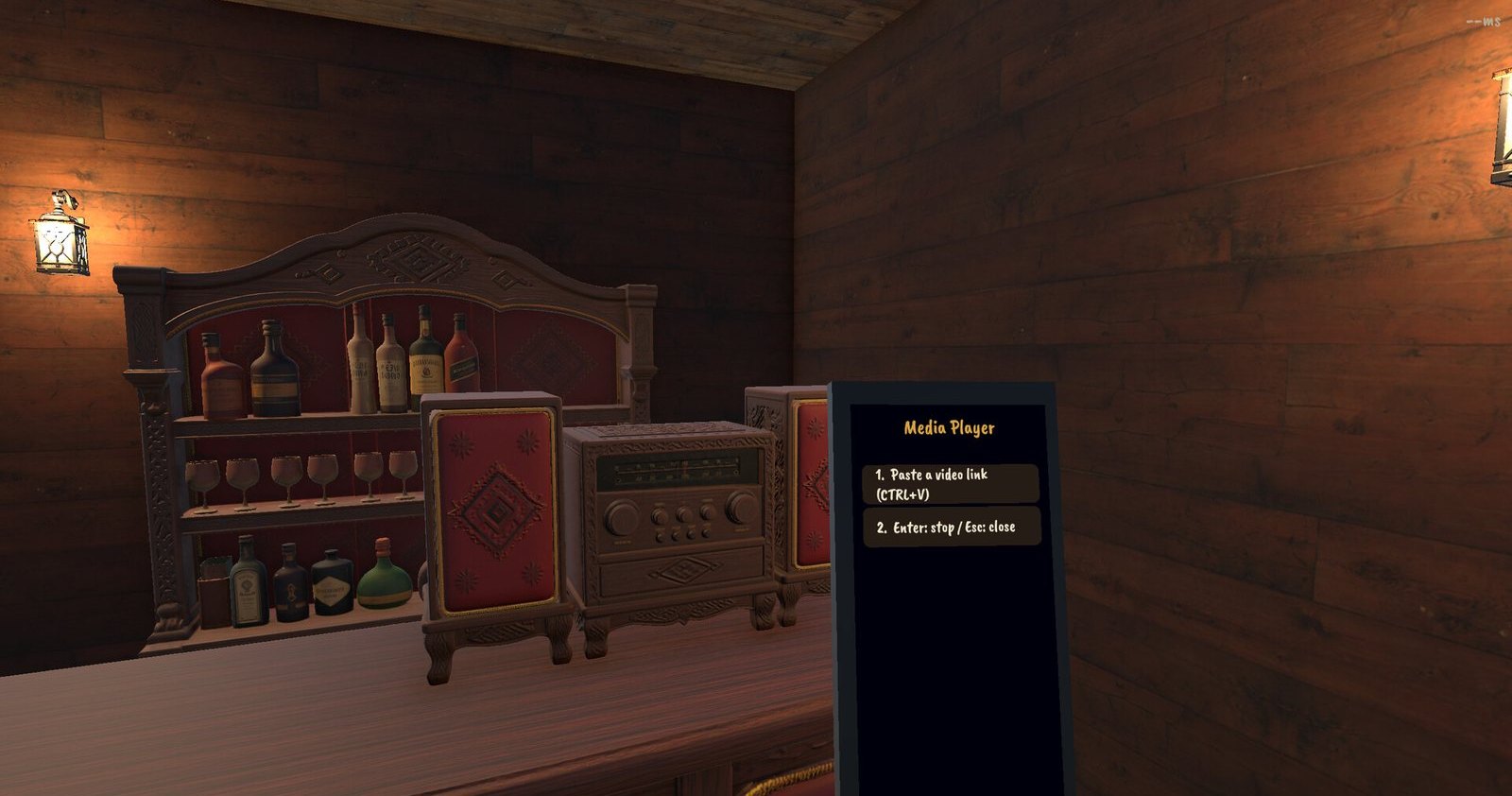 The bar's music system with the media player panel open.